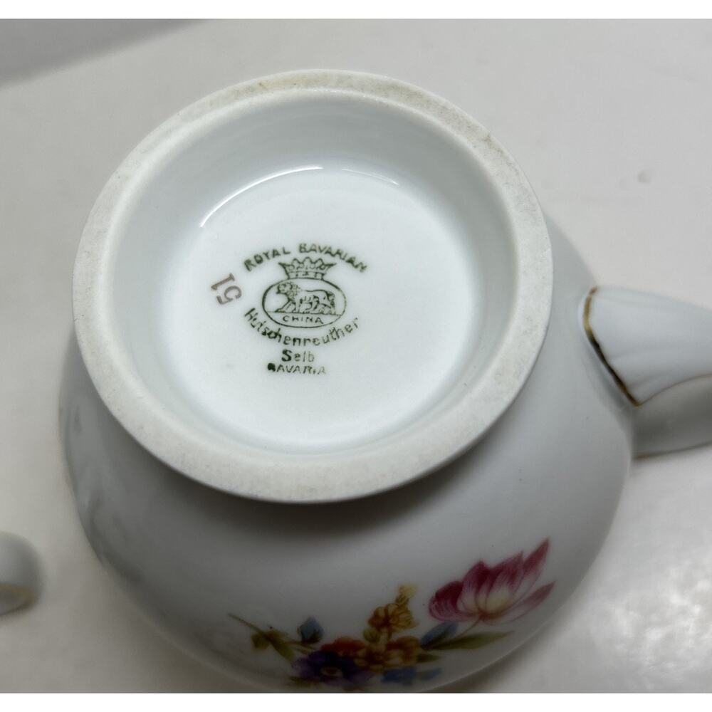 Empress Dresden Flowers Porcelain Creamer & Sugar Hutschenreuther Serb Bavaria - Picture 10 of 16